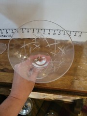 4 Etched Crystal Martini Glasses ~ 4 Different Patterns ~ 7.5″ Tall X 4.5 Dia.