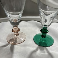 Set Of 2 Vintage Stemware Wine Glasses With Distinct Colored Stems Luminarc