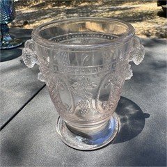 Late 1800’s Clear Pressed Glass Tumbler Cup w/ Floral Pattern & Side Handles