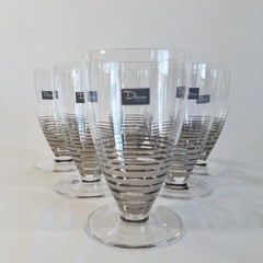 Daum France 6 Goblet Set 5″ Glasses Silver Stripes SIGNED RARE 8 Ounces
