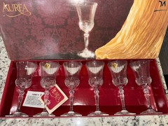 Royal 24% Crystal Rock Aurea Italian Sherry Glasses Set Of 6 RCR in Original Box
