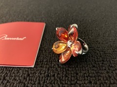 Psychedelic Orange Red Pink Flower Ring Baccarat Crystal Size 53