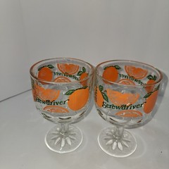🍊 Vintage 1970s“Screwdriver”Cocktail Glasses Set of 2 Orange Slice MCM Barware