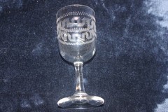 Antique Set of 4 Cordial-Sherry Glasses, Art Nouveau Etched Greek Key Pattern
