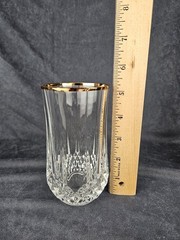3 Cristal D Arques Longchamp Gold Rim Crystal Flat Tumbler Glasses 5.25″