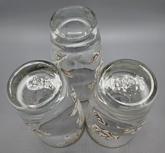 Set of 3 Clear Glasses With Gold Rim and Gold & White Roses. 14 oz. 5 1/4″Tall.
