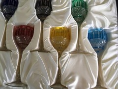 New FABERGE Crystal Colored Wine Glasses Set of 6 Blue Velvet Case Mint Condt.