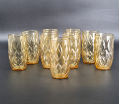 9 Vtg MCM Anchor Hocking Madrid Honey Gold Tumbler Drinking Glasses 5″ 13 oz