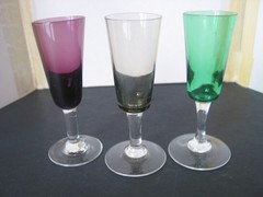 Three Vtg Glasses in Different Colors for Cordials & Liqueurs Capacity 1 ounce