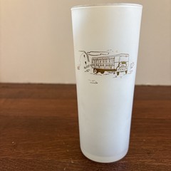 VTG Frosted Tom Collins Glass w/Gold Trucks Mack/International Trail mobile