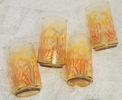 Set of 4 Vintage Libbey Amber Wheat Pattern Glass Tumbler 5 Inches Tall
