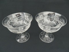 Pair of Hawkes Large Etched Crystal Champagne / Tall Sherbet Goblets ~ Grapes