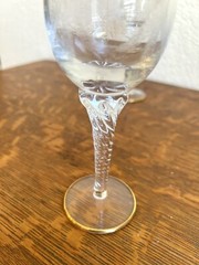 VINTAGE HAND DECORATED SET OF 2 INTERGLASS ITALY CRYSTAL WINE GLASSES GOLD RIM