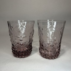 Zrike Purple Pressed Glass Tumbler w Embossed Fleur De Lis Design & Hobnail Base