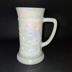 Vintage Federal Iridescent Carnival Glass White Beer Stein