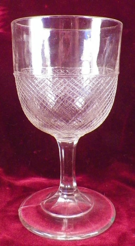 Diamond Grid Goblet Clear Glass Possible Flint Mesh Band EAPG Antique #18