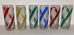 6 Vintage Libbey Glass Striped Drinking Glass Tumblers 6”