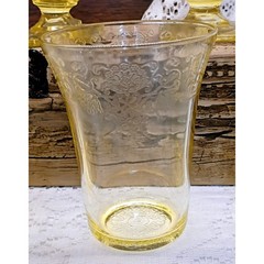 Vintage Yellow Depression Glass Floral Etched Sherbet & Tumbler Set 5pc