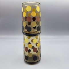 Vintage 2 Polka Dot Juice Glasses Amber Yellow Brown Black Dots Retro Barware