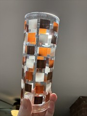 Vintage MCM Metallic Checker Tom Collins High Ball Glasses Made in France ~ 4