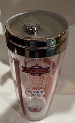 Vtg MCM Glass 10” Cocktail Shaker Drink Mixer 6 Drink Recipes Chrome Lid
