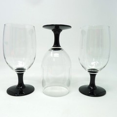 Water Goblet Domino Signature Black Flare Stem Luminarc Cristal D’Arques 4 Pc