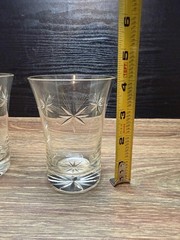 2 Vintage Fostoria “Sunburst” Atomic Star Flared Top Flat Bottom Juice Glass 4″