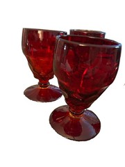 Set of 4 Vintage Mid-Century Viking Glass «Georgian Ruby» Red Goblets- Glows