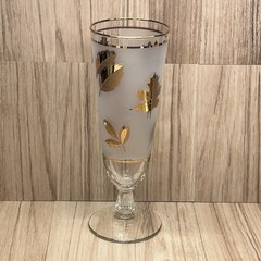 Vintage MCM Libbey Frosted Gold Leaf Foliage Pilsner Glass Beer Ice Tea Gold Rim