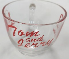 5 Vintage Tom &Jerry Replacement Clear Glass Punch Cups Red Laughing Men Cartoon
