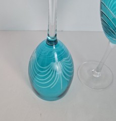 4 Pier 1 Pavo Teal Water Goblets Wine Glasses Aqua Blue Cut to Clear Turquoise