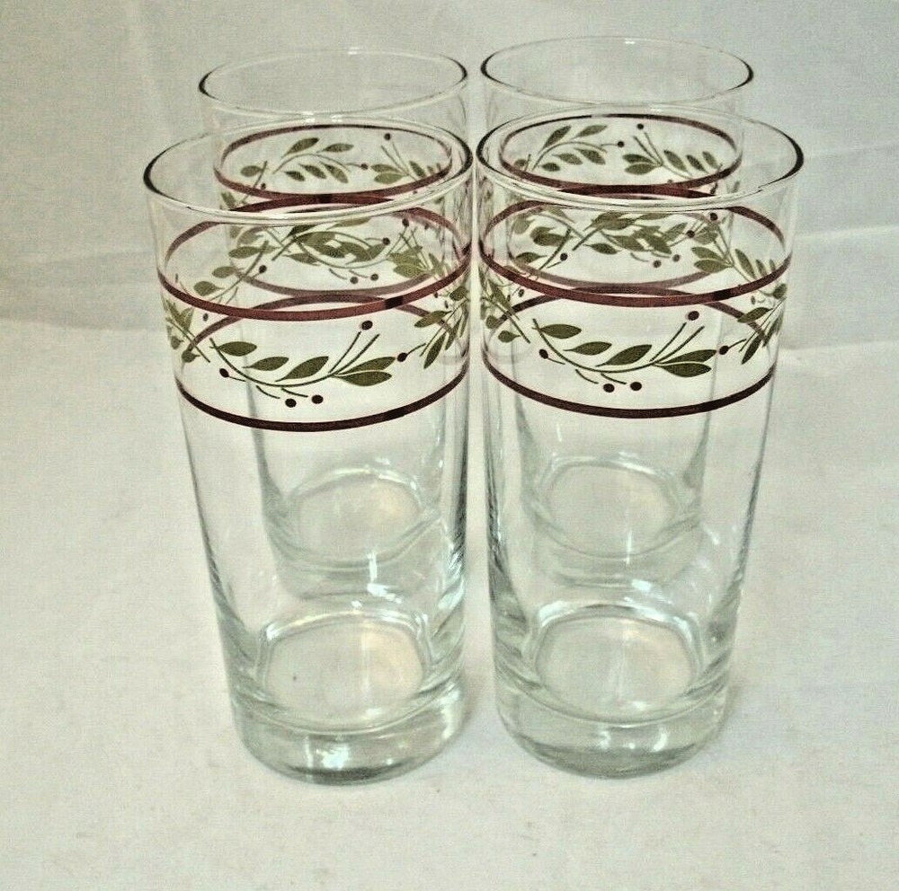 Royal Norfolk HOLIDAY BERRY Set of 4-12 oz 6+» Tumblers Glasses Christmas ec HTF