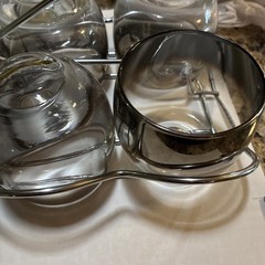 Perfect Vitreon Queens Silver Fade Lusterware Roly Poly 8 Glasses in Chrome Tray