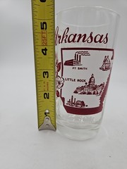 Vtg Hazel Atlas Arkansas Souvenir Red Wonder State Song Glass Traveler