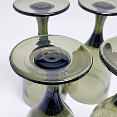 Hand Blown Seeded Bubble Wine Glasses Solid Avocado Green Water Goblets Set Of 4