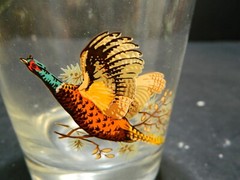 Vintage (9) Piece Virginia Glass Pheasant Old Fashioned Pitcher Set Excellent