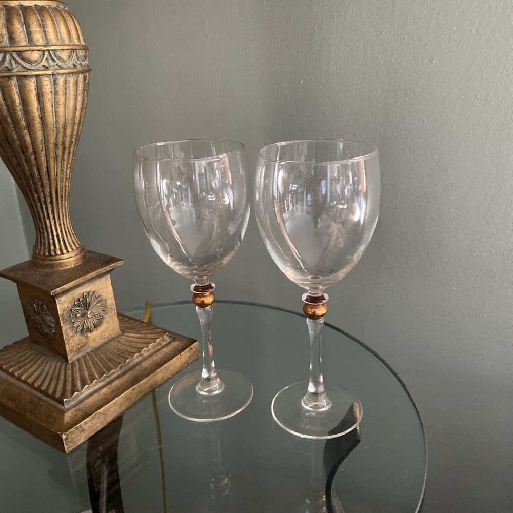 Set of 2 Cristal D’Arques-Durand Cortina Gold Wafer Wine Glasses