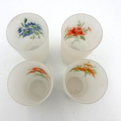 Set Of 4 Vintage Frosted Glass 5.5″ Tumblers With Hand-Painted Floral Designs