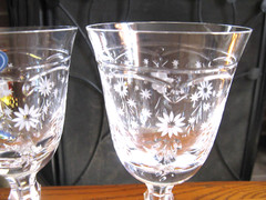 Set of 2 Royal Crown Derby Crystal 7 1/8″ Floral Acid Etched Water Goblets