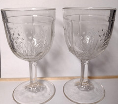 EAPG Clear Glass Water Goblets Three Paneled 8oz Floral Drinking Glasswear