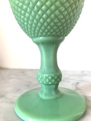 Green Jade Cut Glass Goblets Set of Five