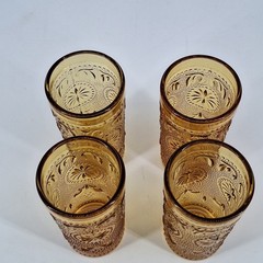 4 Vtg Brockway American Concord Amber Drinking Glasses Tumbler