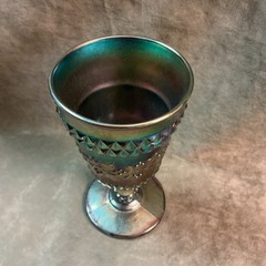 Vintage St. Clair cobalt blue iridescent carnival glass water goblet wildflower