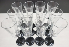 12 Luminarc Octime Black Fluted Champagne Set 8 5/8″ Octagonal Facet Arcoroc Lot