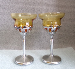 Pr 🥂 FARBERWARE KROME KRAFT ART DECO Martini COCKTAIL AMBER GLASS!