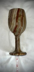 Ten Thousand Villages Banded Agate Stone Goblet Hand Carved Wine Chalice Glass