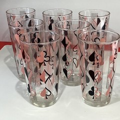 Set of seven hazel atlas pink black Tumbler hearts diamonds spades clubs RARE
