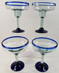 (4) Pier 1 Cobalt Rim Margarita Glasses Set Hand Blown Drinking Stemware Bar Lot