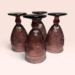 Pioneer Woman Plum Purple Adeline 8 Oz Footed Water Wine Goblets 6 1/2″ Set Of 4
