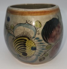 Tonal Mexican Pottery Hand-painted Folk Art Mugs Set Of 2